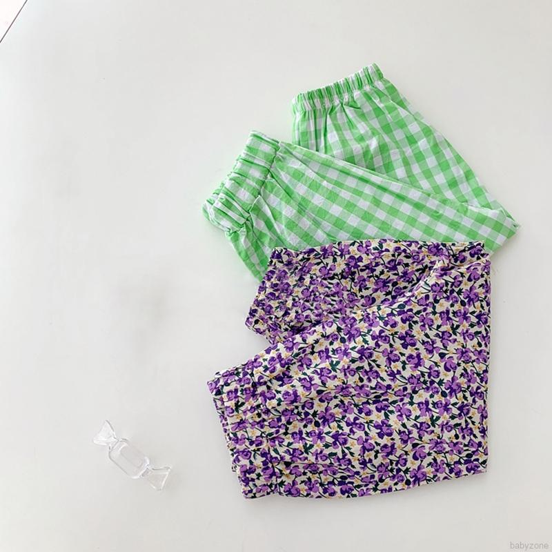 Set áo phông cổ tròn + quần tây in hoa /caro phù hợp bé gái