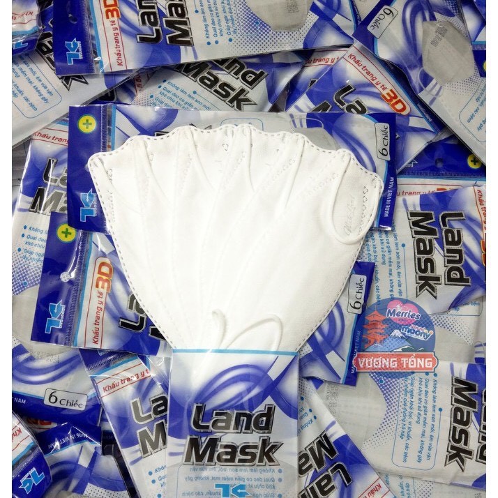 Khẩu Trang 3D Mask Land Mask CHÍNH HÃNG🌟Khẩu Trang Y Tế Kháng Khuẩn, Ngăn Bụi Mịn. ( Bịch 6 Chiếc )