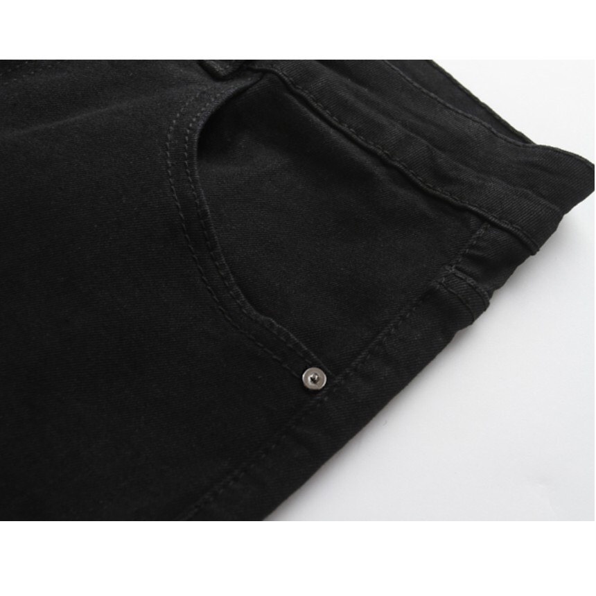 Quần jean nam đen trơn cắt gấu chất bò co giãn dáng skinny phong cách hàn quốc QJ01