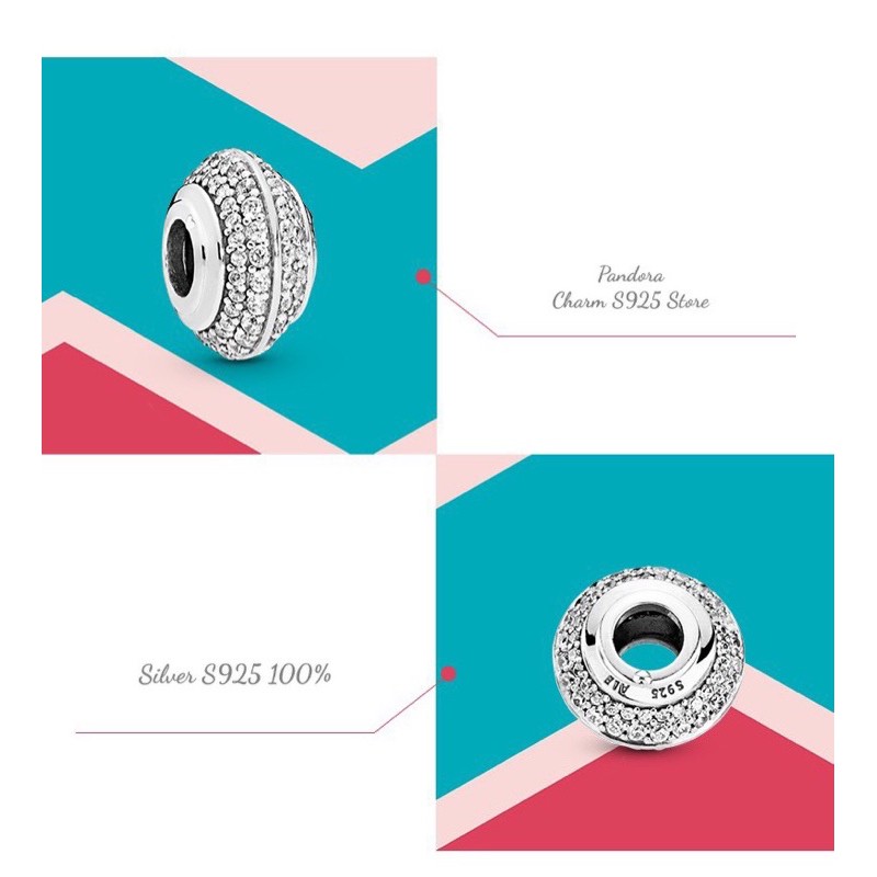 charm pan xỏ ngang đính đá trắng bạc s925 ALE cao cấp