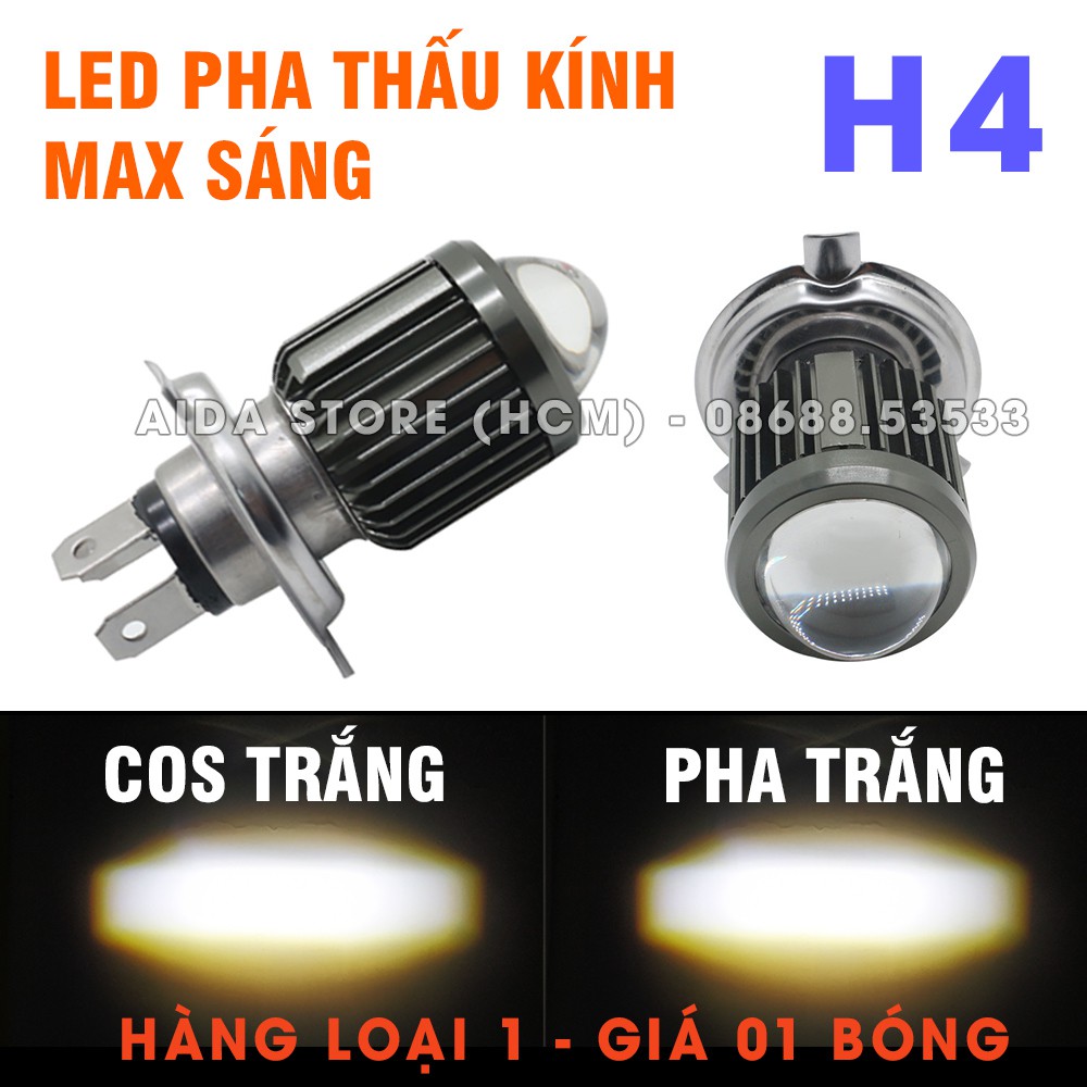 01 đèn pha led H4 bi cầu cắt sáng 2 màu cos vàng/trắng, pha trắng 18w - DC 12v