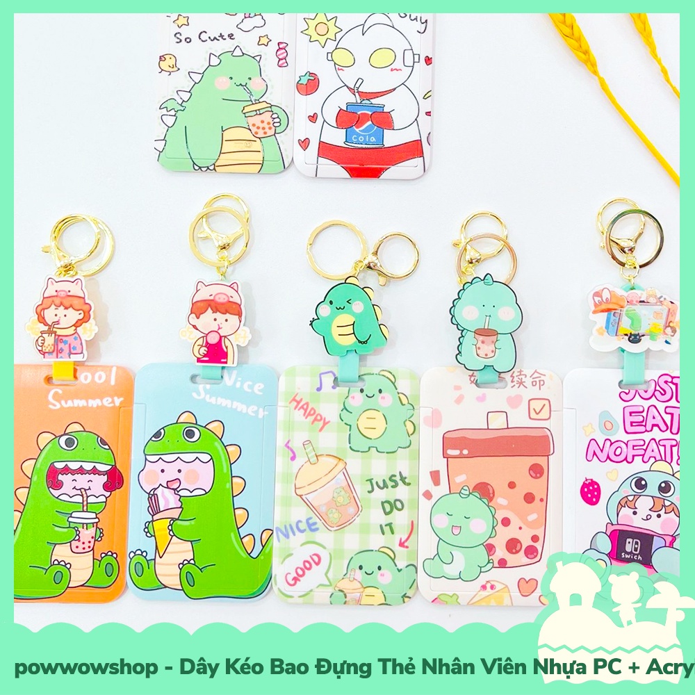[Sẵn VN - Hỏa Tốc] Dây Kéo Bao Đựng Thẻ Nhân Viên Nhựa PC + Acrylic Mẫu Nhân Vật Hoạt Hình Dinosaur &amp; Milk Tea