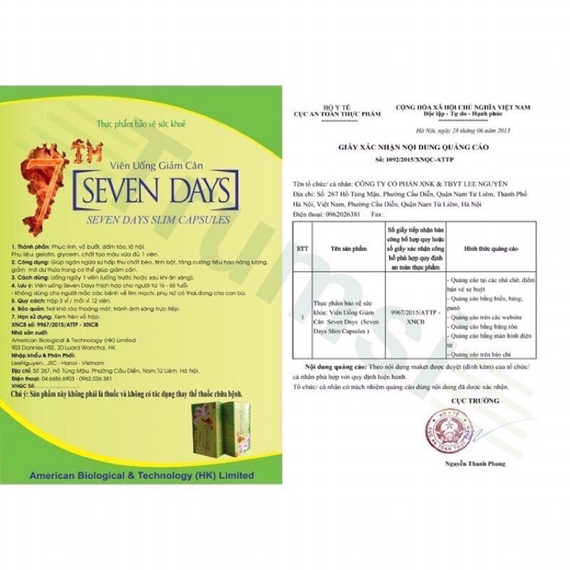 VIÊN UỐNG SEVEN DAYS ,GIÚP MANG LẠI VÓC DÁNG THON GỌN