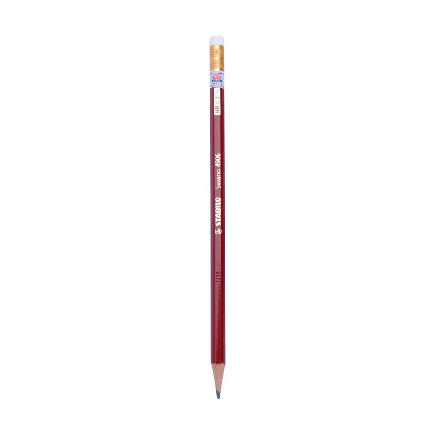 Hộp 12 cây bút chì gỗ STABILO Swano có đầu tẩy thân đỏ (PC4906/12-HB)