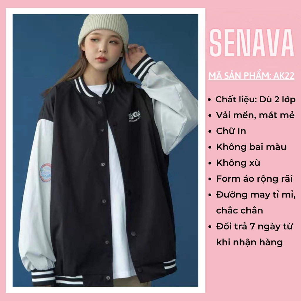 Áo khoác dù nam nữ bomber BAGGE form rộng 2 lớp phong cách Hàn Quốc SENAVA AK22