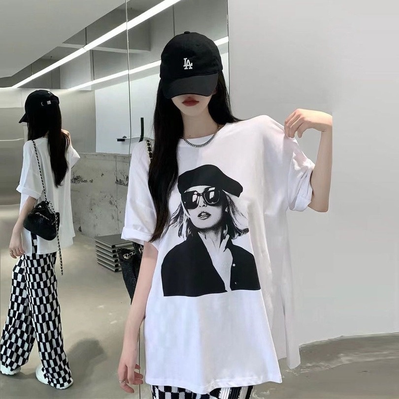 Set Áo Thun Ngắn Tay + Quần Dài Ống Rộng Lưng Cao Thời Trang Cho Nữ