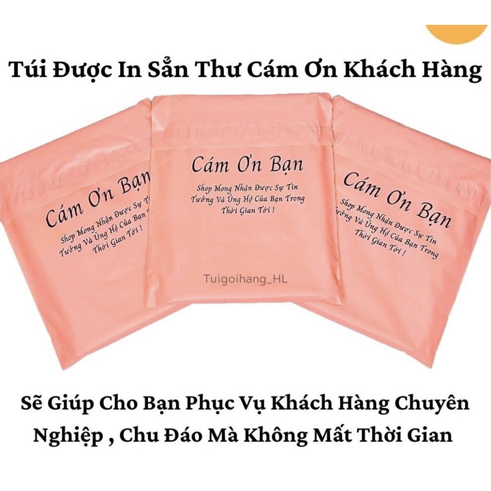 FULL SIZE - Túi Gói Hàng Tiện Lợi Dán Mép In Chữ Cảm Ơn - Túi Đóng Hàng Niêm Phong Màu Hồng Đào