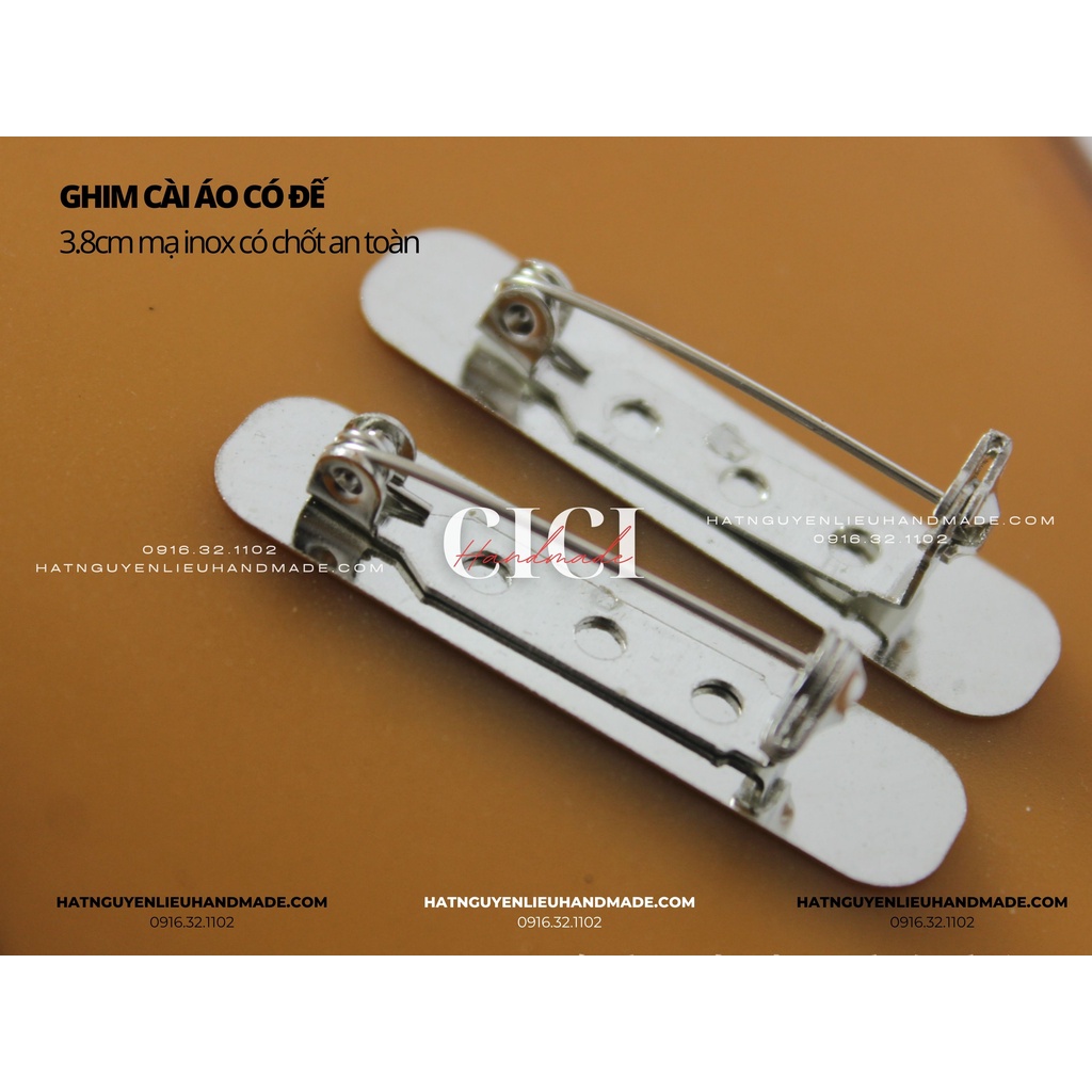 Set 5c phôi cài áo kim loại có chốt an toàn 3.8cm phụ kiện cô dâu phụ kiện hạt cườm hạt đá trang sức Cici Handmade