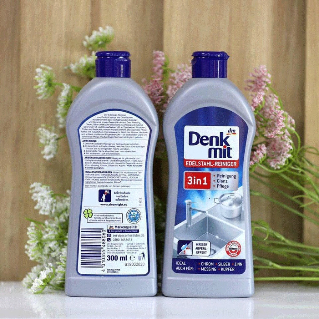 Dung Dịch Tẩy Rửa Inox Denkmit Edelstahlreiniger 3in1 300ml - Nhập Đức Chính Hãng