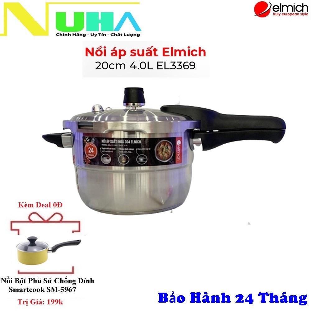 [Dùng Mọi Loại Bếp] Nồi áp suất đun ga đáy từ Elmich dung tích 4L, size 20cm, Inox 304, bảo hành 24 tháng