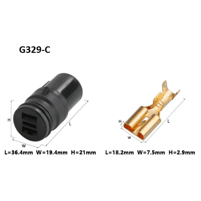 G329-Giắc cắm đầu nối ô tô 2p 2 lỗ màu đen 6.3mm