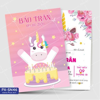 Thiệp thôi nôi –  sinh nhật ngựa một sừng, unicorn |  Pluxi (PX_SN46)
