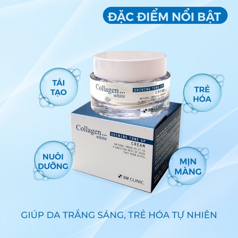 Kem Trắng Da - Kem Dưỡng Trắng Da Bật Tông White Shining Tone Up Cream 3w Clinic Hàn Quốc 50ml