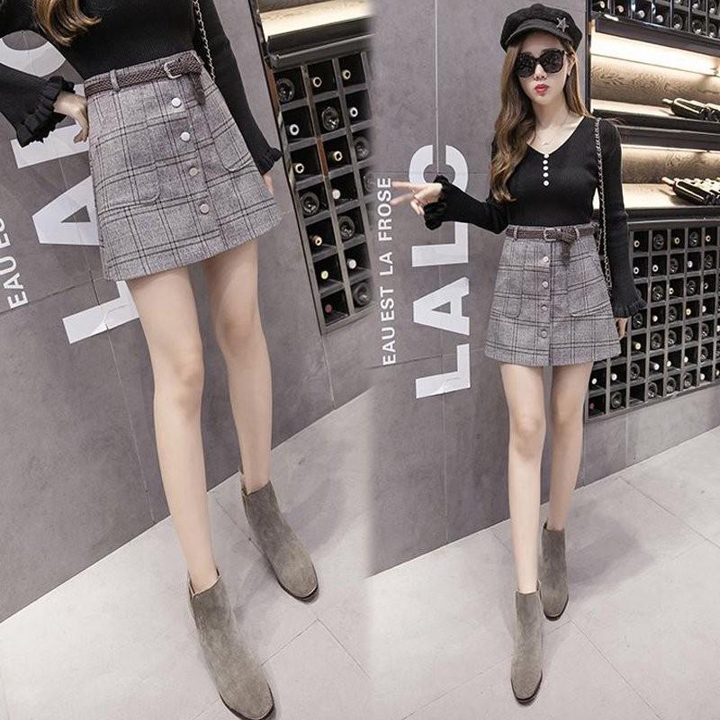 Chân váy nữ ca rô lưng cao thời trang Hàn
