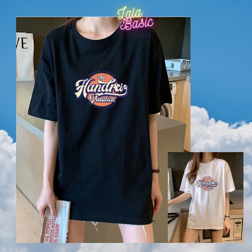 Áo phông nữ form rộng tay lỡ cotton in chữ VACATION trắng và đen , Áo thun nữ Hàn Quốc