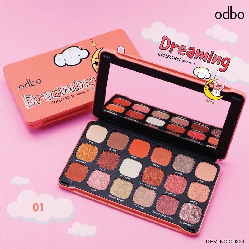 [An Toàn| Bảng Phấn Mắt  Odbo Dreaming OD224 Gồm 18 Ô Màu Lì Và Ánh Nhũ