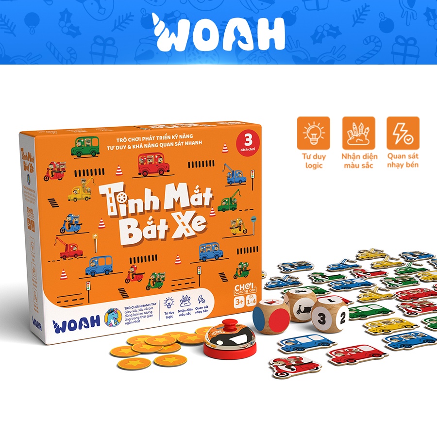 Combo trò chơi Vận động tinh cho bé từ 3 tuổi - Câu cá sắc màu và Tinh mắt bắt xe - Board Game VN