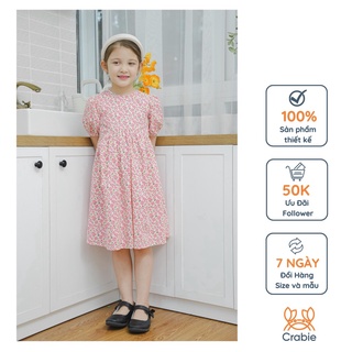 Váy babydoll cộc tay vải thô hoa nhí cotton thoáng mát LEAH bé gái 3,4,5,6,7,8,9,10 tuổi  - Jolie dress