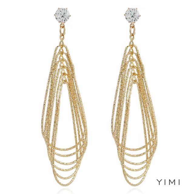 Khuyên Tai Kim Loại Dáng Dài Nhiều Lớp Hình Giọt Nước Phong Cách Retro