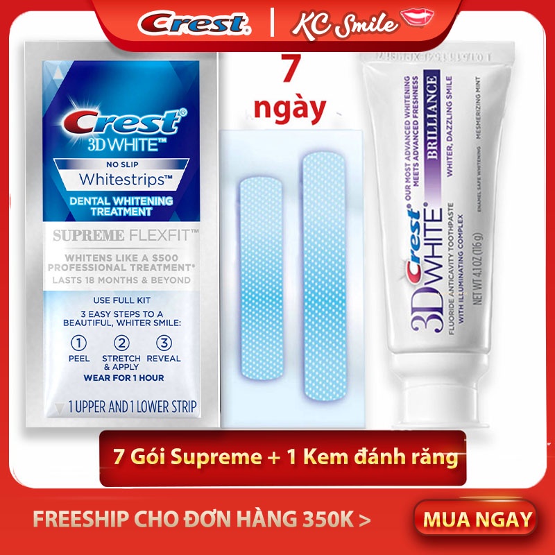 Combo trắng răng Miếng dán trắng răng Crest Professional + Kem đánh răng Crest 3D (7 ngày)