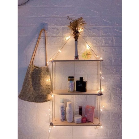 Kệ gỗ treo tường decor trang trí có dây phong cách retro