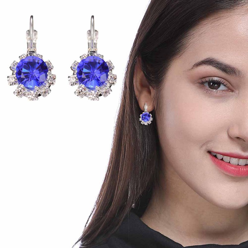 Hoa tai dáng dài đính đá Sapphire hình bông hoa xinh xắn cho nữ