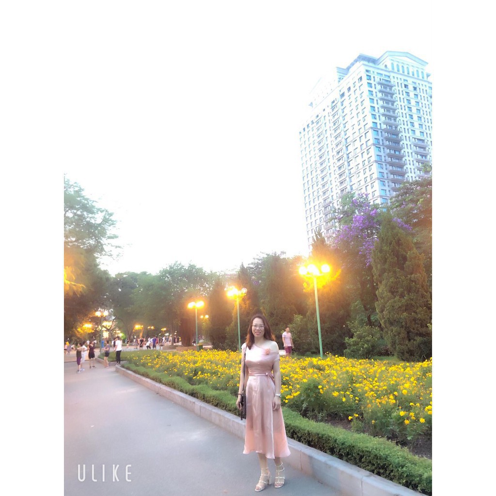 [ xả kho ] MiD Đầm xòe be lêch vai V1013 Mie Design ảnh thật