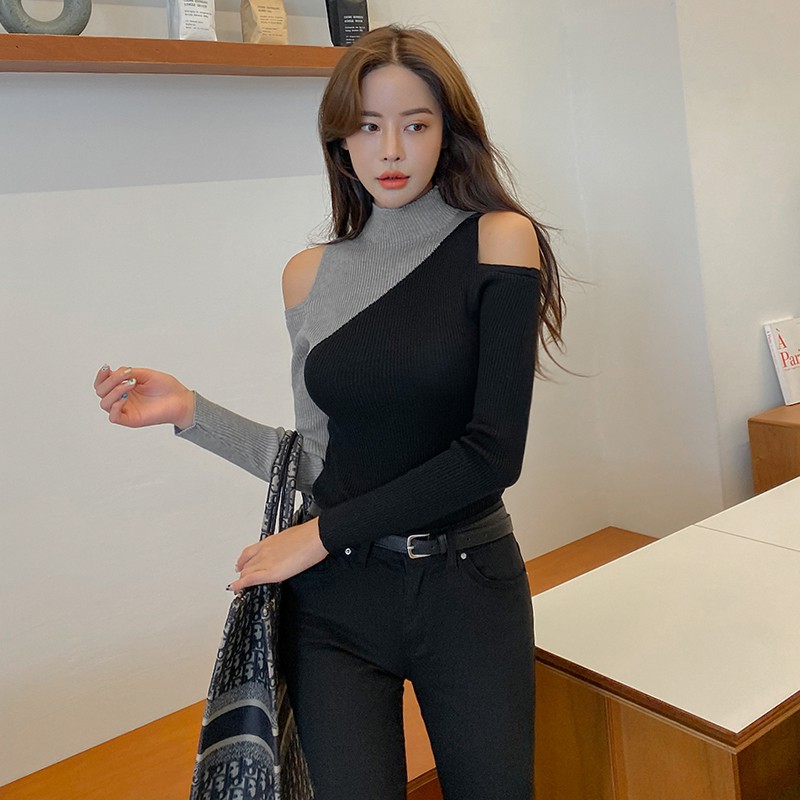 Cocory vn Áo Sweater Trễ Vai Tay Dài Thiết Kế Quyến Rũ Cho Nữ