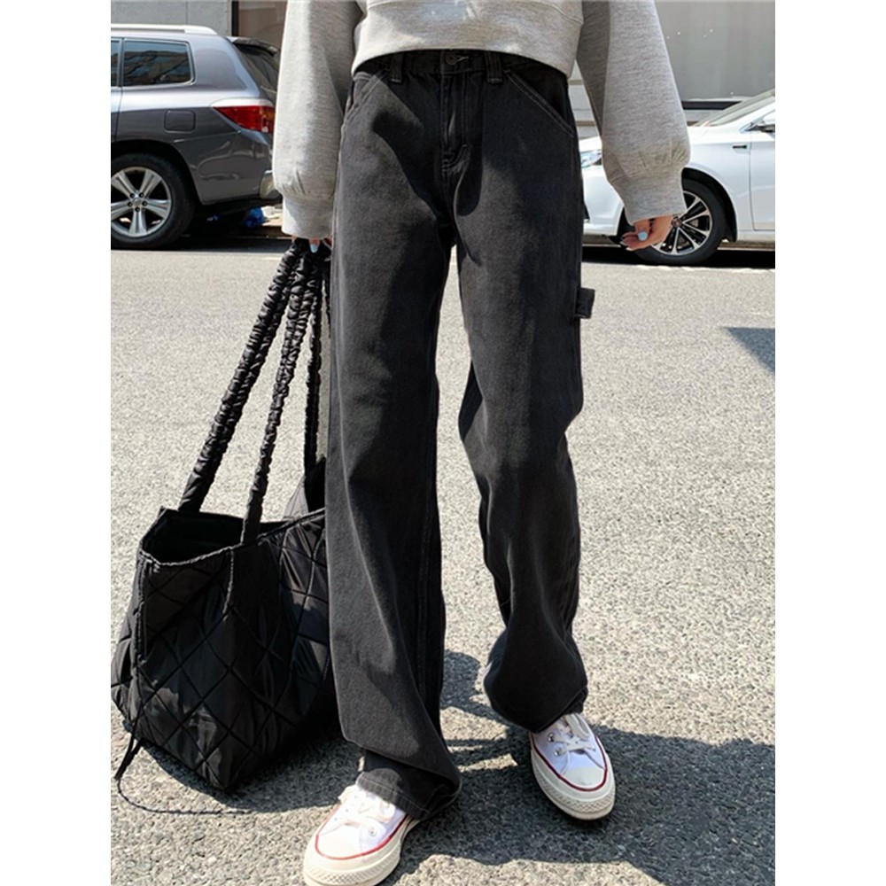Quần Denim Thời Trang Phong Cách Hàn Quốc Ống Rộng Cho Nữ