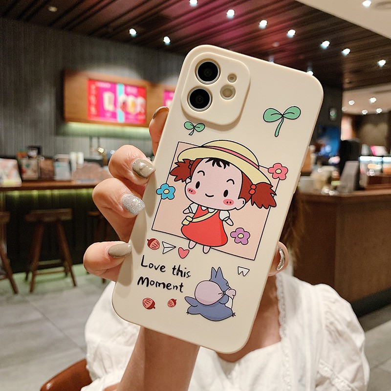 Ốp lưng iphone Totoro cạnh vuông bảo vệ camera dánh cho ip 11 7plus ip6 11promax 12 12pro max 13promax e85