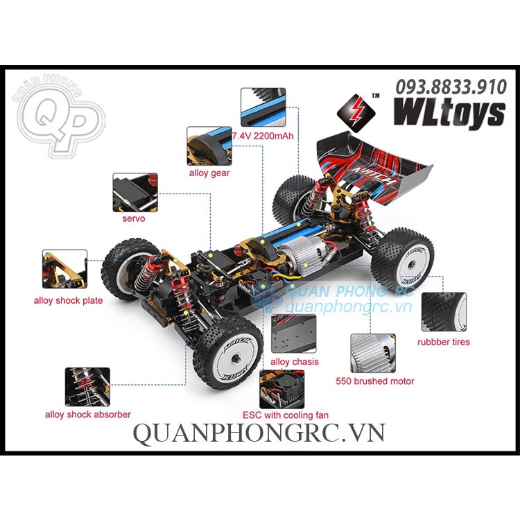 Xe điều khển WLtoys 104001 1/10 2.4G 4WD High Speed Racing RC Buggy Car