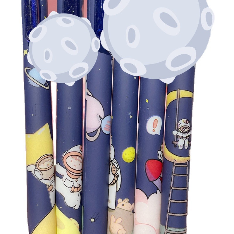 Set 6 Bút Bi Mực Đen Ngòi 0.5Mm Hình Phi Hành Gia