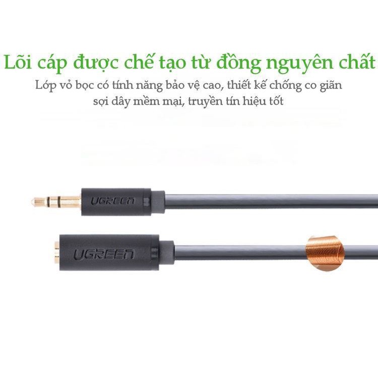 Cáp Kết Nối Âm Thanh 3.5mm Màu Đen Ugreen AV124 Chính Hãng