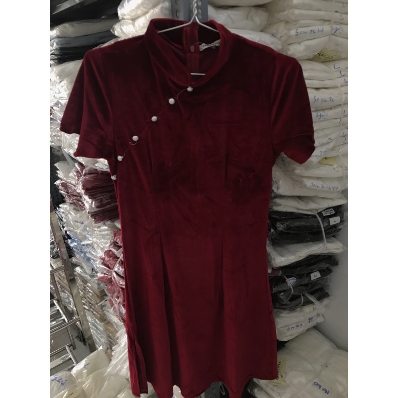 Đầm nữ thiết kế đầm nữ nhung đỏ sườn xám mặc diện tết dự tiệc dạo phố cực xinh | BigBuy360 - bigbuy360.vn