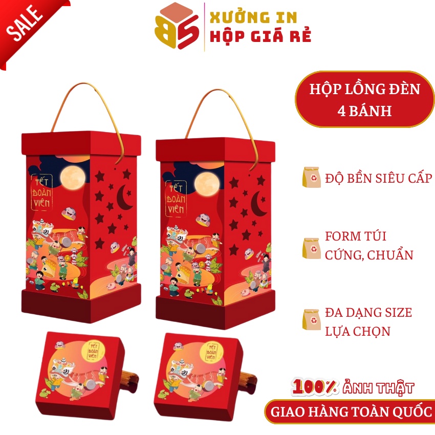 Hộp bánh trung thu ⚡ SALE SỐC ⚡ Hộp lồng đèn chứa được 4 bánh trung thu cực sang trọng, nâng tầm giá trị món quà