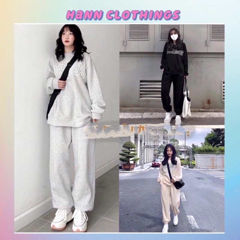 Sét bộ nỉ COSMOS năng động - Set nỉ dài tay chữ ngực kèm quần jogger bo ống