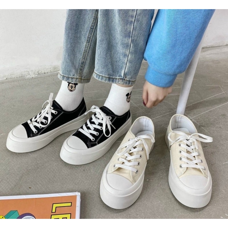 Giày Thể Thao Giày Sneaker Nữ Ulzzang Đế Bánh Mì Basic Vải Canvas