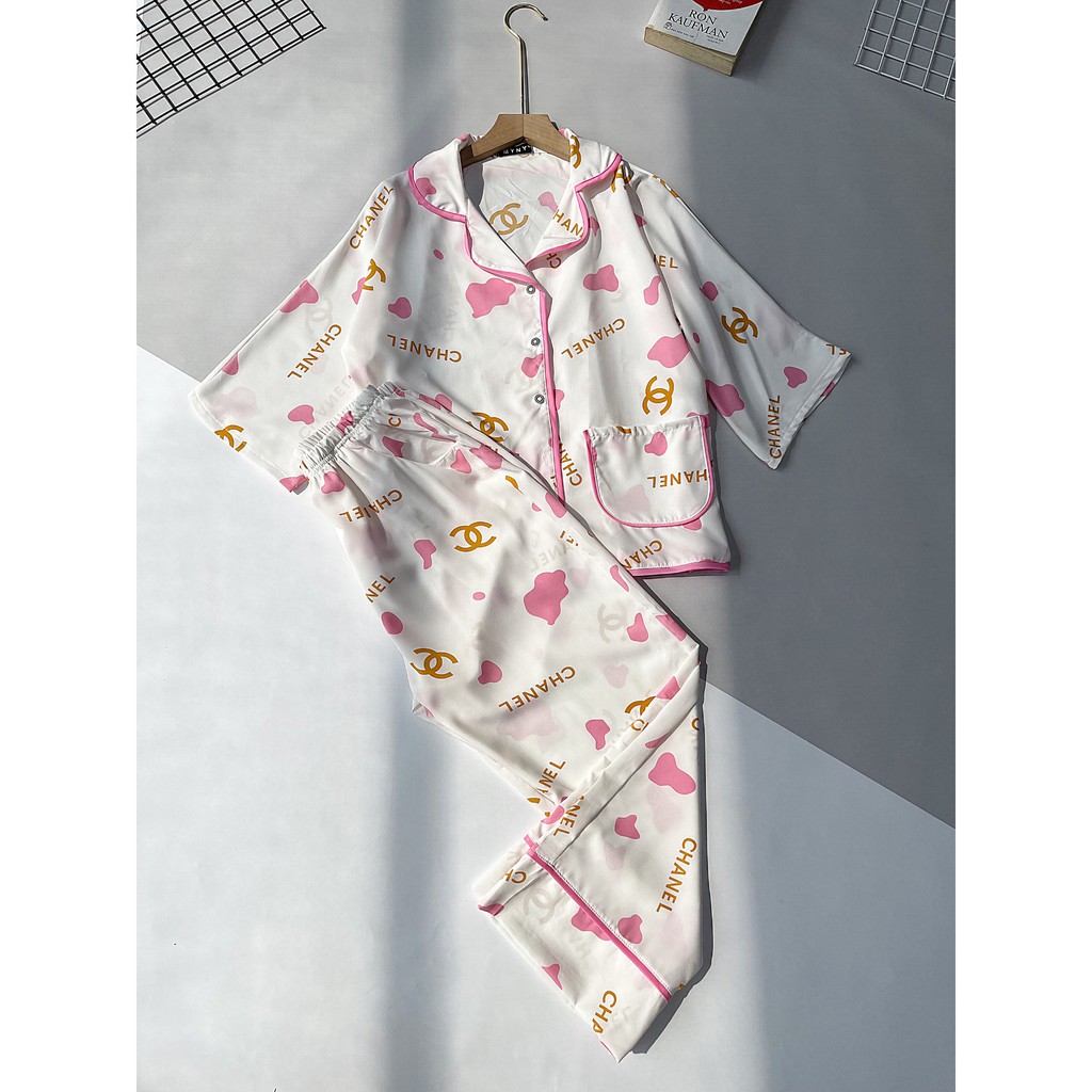 Đồ bộ nữ mặc nhà mùa hè tay ngắn quần dài DN, đồ bộ pijama lụa satin trẻ trung đáng yêu | BigBuy360 - bigbuy360.vn