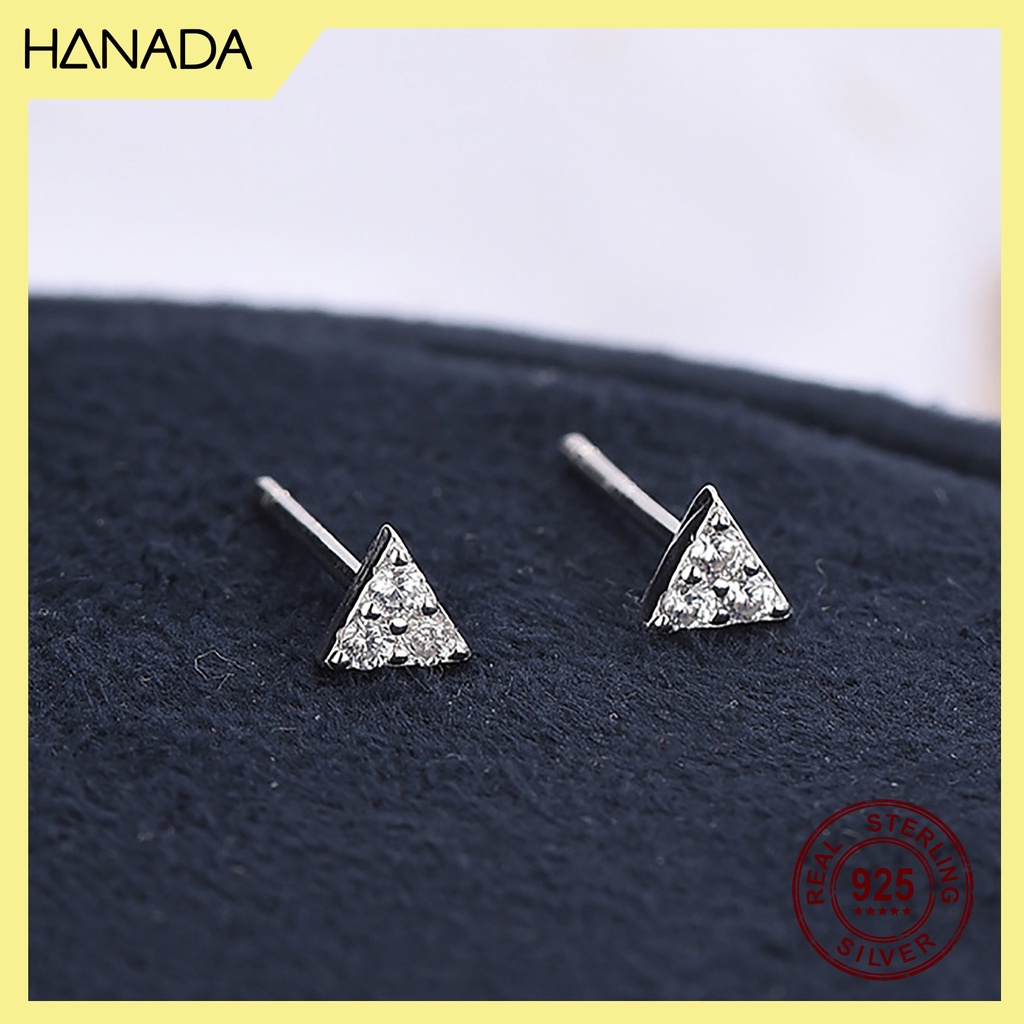 Bông Tai Bạc 925 Hanada Tam Giác 3 Đá Nhỏ Bông Nụ Đơn Giản Nam Nữ 0368