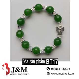 Chuỗi mân côi Thánh giá Bạc Đá t.a xanh BT17