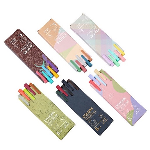 Sét 5 bút mực gel Kaco 5 màu cổ điển macaron ngòi 0.5mm tiện dụng