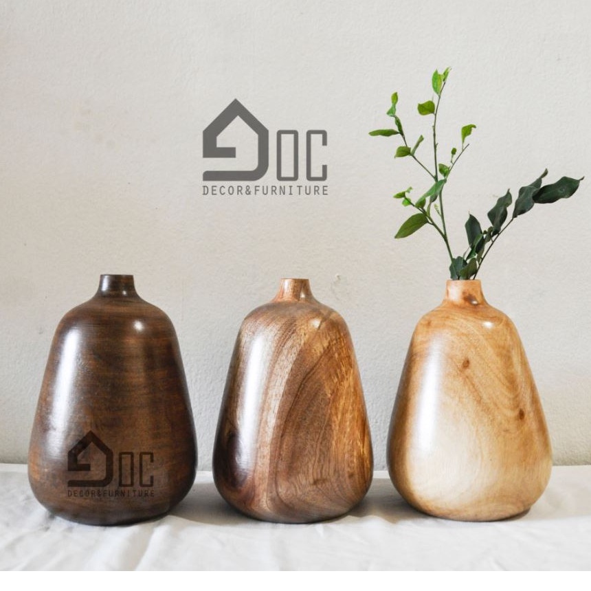 Lọ hoa gỗ vintage thủ công mỹ nghệ trang trí hoa giả, khô, lụa Góc Decor