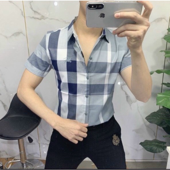 Áo sơ mi nam tay ngắn thêu chữ ký vải cotton lạnh dày dặn thoáng khí mẫu mới giá rẻ KING77