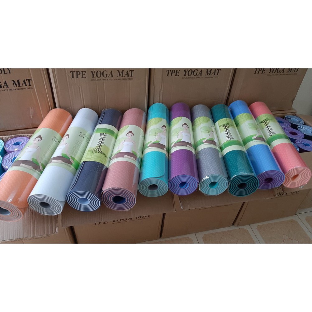 Thảm tập yoga gym 2 lớp TPE Jun Sport dày 8mm, không mùi, chống trơn trượt