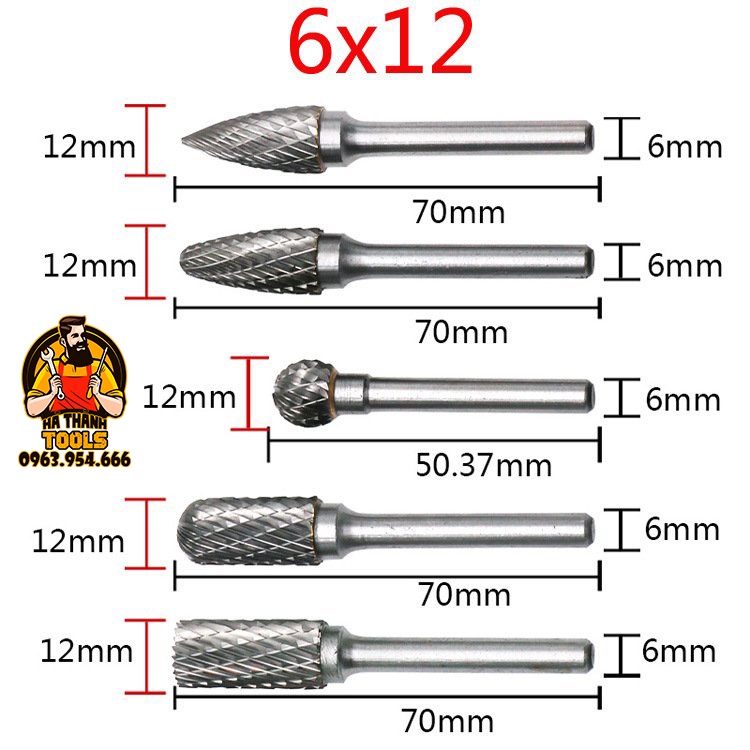 MŨI MÀI KHẮC LÀM LŨA GỖ, KIM LOẠI BẰNG THÉP HỢP KIM VONFRAM CỐT 6mm