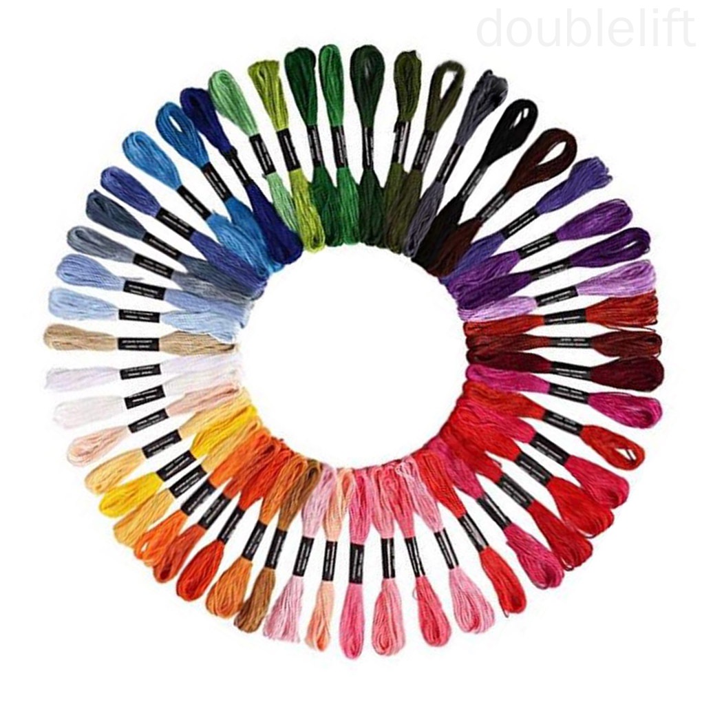 50 Colors Embroidery Thread Floss Bobbins Needles Set Friendship Bracelet String Cross Stitch Cord Kit Random Color doublelift store