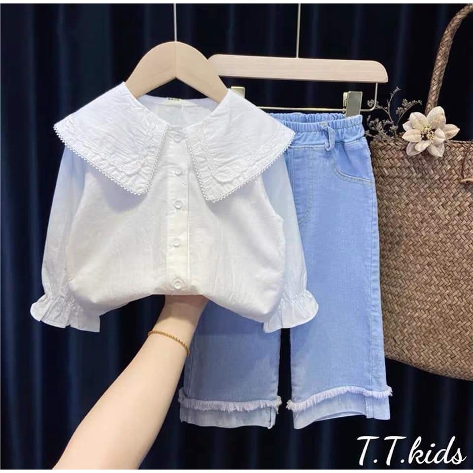 Bộ sơ mi quần sớ chất jean mềm size 8-30kg đi học, đi chơi đều đẹp