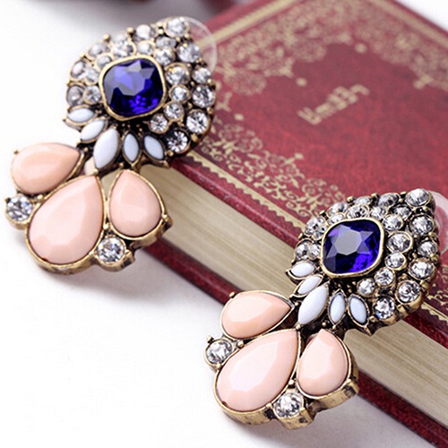 Cặp khuyên tai đính đá quý nhân tạo phong cách cổ điển sang trọng dành cho nữ