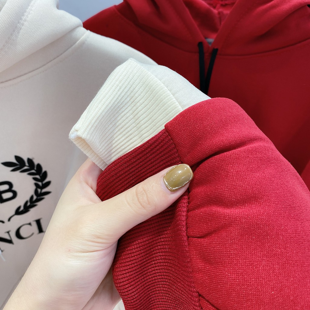 Áo Hoodie Nữ🍀HÀNG HOT🍀 Áo Nỉ Bông Balen.ciaga Màu Đỏ dáng unisex