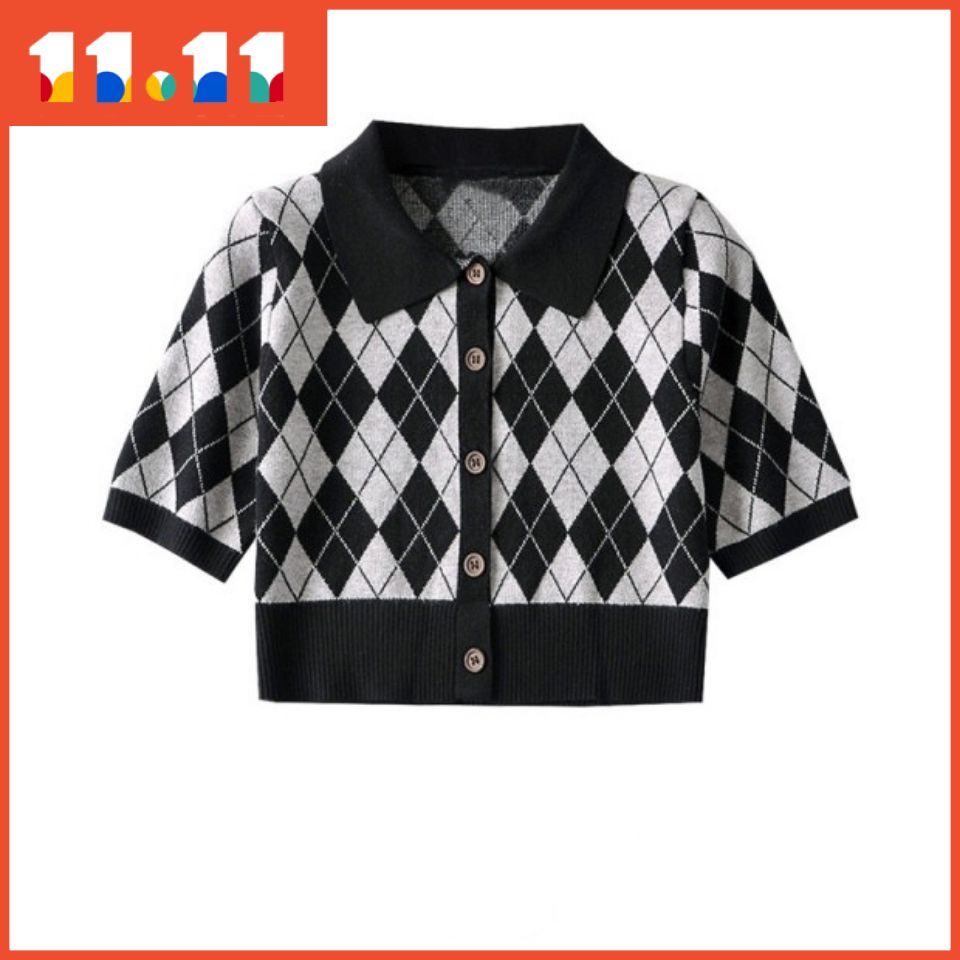 Áo Cardigan Ngắn Tay Cổ Polo Cài Nút Phong Cách Anh Quốc Cổ Điển Cho Nữ | BigBuy360 - bigbuy360.vn